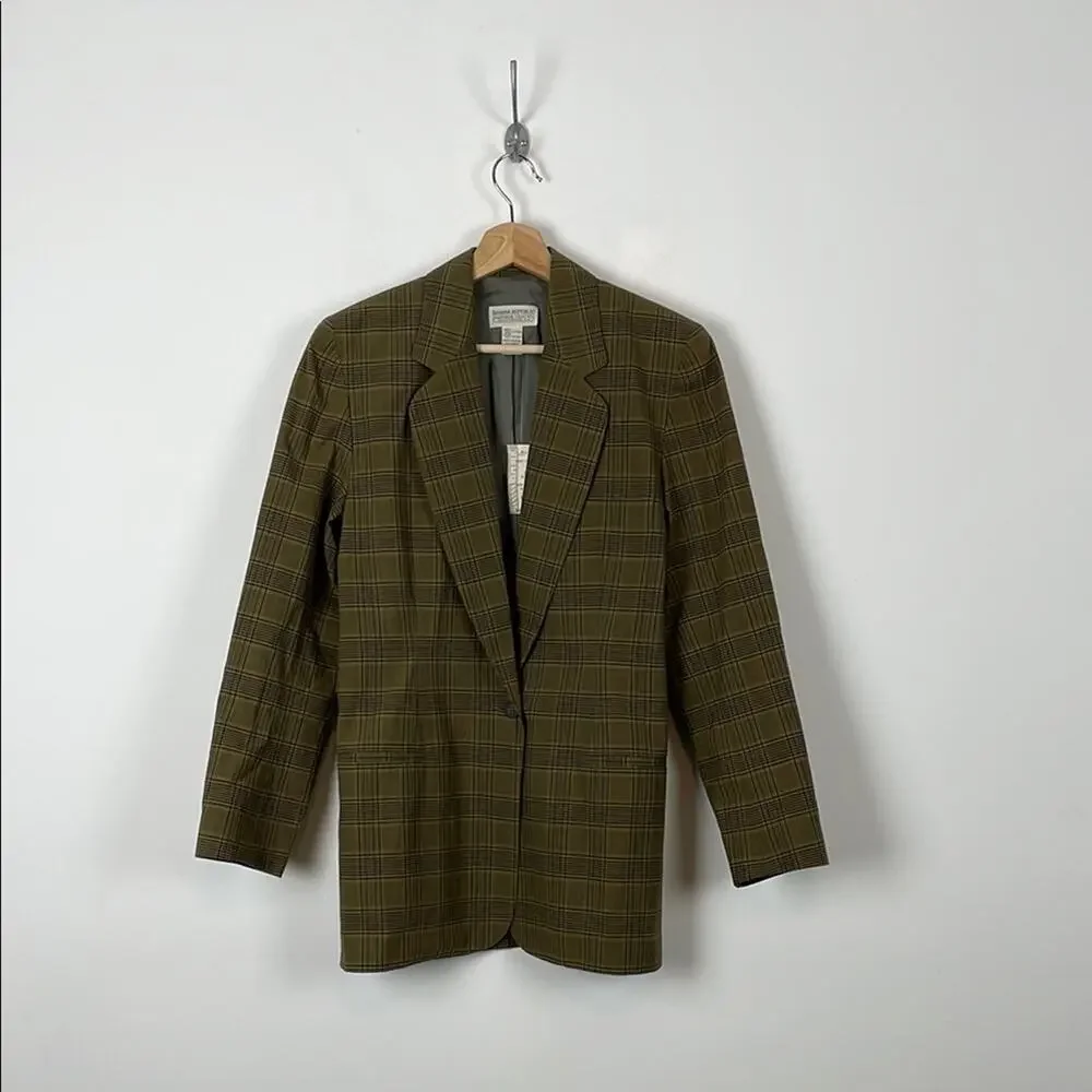 Banana Republic Safari And Travel Plaid Green Purple Career Womens 4 Blazer NWT